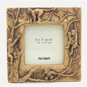 Pier One 1 Imports Brass Tone 3D Monkey Picture Frame 5x5 Free Standing Tabletop